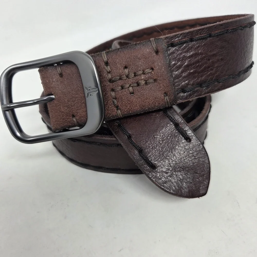 FRYE Men's Genuine Leather Brown Belt Size 40 Stitched 34DC021‎